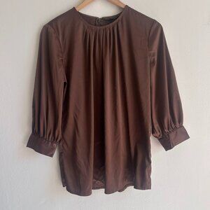Herve  Benard Brown Long Sleeve Satin Blouse - Romantic Castlecore Sz 4